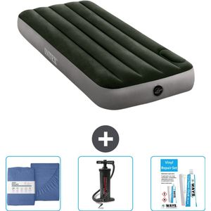 Intex Luchtbed - 1-Persoons - 76 x 191 x 25 cm - Groen - Inclusief Hoeslaken - Pomp en Reparatieset