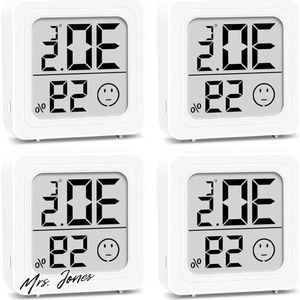 Mrs. Jones 4 stuks mini-hygrometer lcd-digitale thermometer - luchtvochtigheidsmeter - binnen thermometer - smiley-indicator - magneet standaard - babykamer wijnkelder .