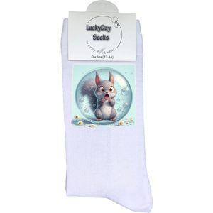 Eekhoorn - Verjaardags cadeau - Grappige sokken - Print sokken - Leuke sokken voor heren en dames - Moederdag - Vaderdag - Cadeau voor hem en haar - Kerstcadeau - vrolijke sokken - Valentijns cadeau - bubbel - Sokken waar je vrolijk van wordt - 37-44