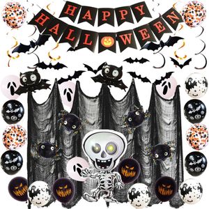 Festivz Halloween Set Skelet - Halloween Decoratie – Feestversiering - Papieren Confetti – Oranje - Zwart - Wit - Feest