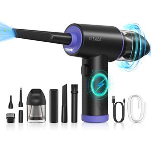 Air Duster - Stofreiniger - Perslucht - Stofzuiger - Draadloos - Oplaadbaar - Zwart - 9 monstukken - LED Lamp