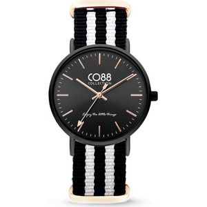 CO88 Collection Horloges 8CW 10036 Horloge met Nato Band - Ø36 mm - Zwart / Wit / Rosékleurig