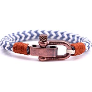 FortunaBeads Nautical C3 Koper Wit-Blauw Armband – Heren – Touw – Large 20cm