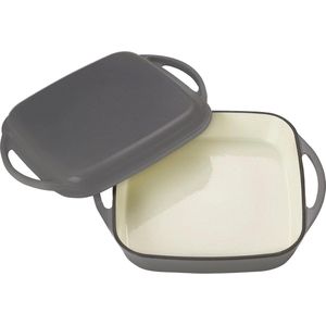 Braadpan en pan 2-in-1 set - gietijzeren ovenschaal met deksel - geschikt voor oven, grill, BBQ en inductie - grijs - 15 liter - Ø 24,6 cm