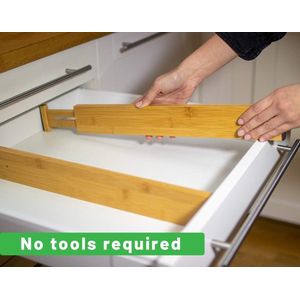 Ladeverdelers van bamboe voor de keuken, ladeopslag met verstelbare en uittrekbare veer, ideaal voor keuken, slaapkamer, commode, babyladen en kast (30-43 cm)