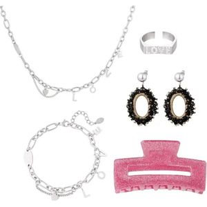 Adventskalender zilver & zwart - sieraden - haarklem - oorbellen - ketting - ring - armband - Kerst