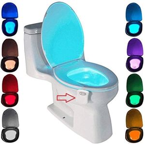 HN® Led-toiletlamp | nachtlampje op batterijen | toiletverlichting, 8 kleuren | voor badkamer en huis | Met bewegingssensor [Energieklasse A]