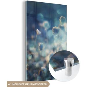 MuchoWow - Bloemen - Planten - Blauw - Botanisch - Glazen plaat - 120x180 cm - Foto op glas - Muurdecoratie