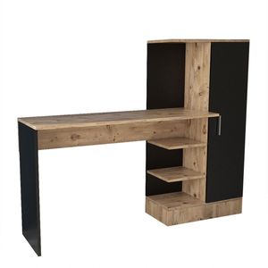 Stijlvol Bureau met Kast - Zwart & Eiken Design - 152,3x120x40cm - Duurzaam Melamine Materiaal