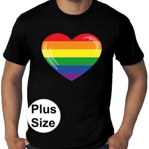Gay pride grote maten regenboog hart t-shirt - zwart plus size homo/regenboog shirt voor heren - gay pride XXXL