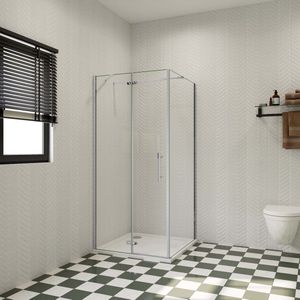 B:70xD:100xH:195cm Douchecabine, draaideur + zijpanelen 6mm NANO EasyClean veiligheidsglas, met Stabilisatiestang 73-120cm (verstelbaar), profiel van glanzend chroom.