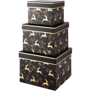 Set van 3 opbergdozen Golden Deer 19x19x14 cm | A215672 | Dekoratief