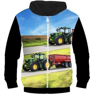 Kinder vest met John Deere tractor trekker + oplegger Kleur blauw maat 134/140