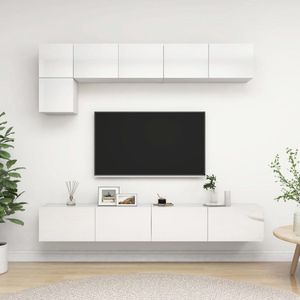 The Living Store TV-meubelset - Hoogglans wit - Spaanplaat - 60x30x30 cm (BxDxH) - Televisiemeubel