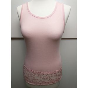 Dames tank top Lauren met kanten rand roze S/M