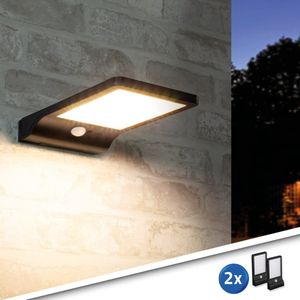 Solar wandlamp buiten 'Slim' - Voordeelset van 2 stuks - Zwart - Buitenlamp met sensor - Tuinverlichting met sensor - Schijnwerper met bewegingsmelder - Wandlamp op zonne-energie