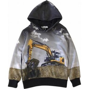 Sweater Hoodie trui met graafmachine full color print | Kleur zwart | maat 134/140 | capuchon | Supermooi!