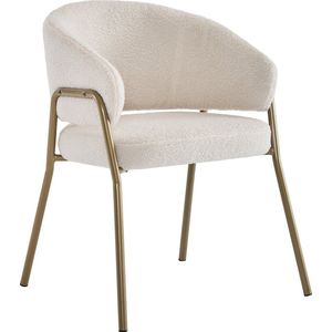 Merax Set van 6 Witte Eetstoelen van Lamsvacht met Gouden Poten - Modern Design met Uniek Achterpand