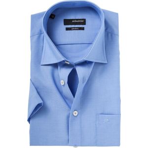 Seidensticker regular fit overhemd - korte mouw - middenblauw fil a fil - Strijkvrij - Boordmaat: 39