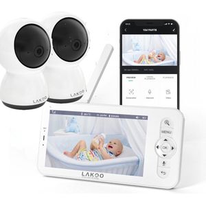 Lakoo® BabyGuard Twin Platinum - Babyfoon - baby monitor - Babyfoon met 2 Camera's - Babyfoon met Camera en app - Gratis App - 720HD, Wifi - Nachtzicht - Terugspreekfunctie - Slaapmuziek - Draaibaar - Uitbreidbaar - Tempratuurweergave