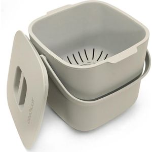Biologische Compostbak voor de keuken - 4 liter beige kunststof rechthoekig vaatwasmachinebestendig geurbestendig verwijderbare zeef composter voor binnen