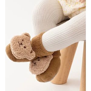 Babyslofjes/sokjes - Antislip - Slofjes voor je baby, voor jongens en meisjes - Beren slofjes - 0-1 jaar - beige
