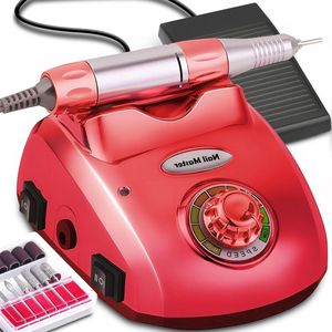 Professional Electric Nail Drill - 35000rpm 65W Manicure Pedicure Nail File for Shaping and Polishing - Gel Nails and Acrylic Nails - Living Room and Home Use - Cutters Included - Red