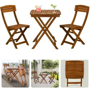 Cheqo® Compacte Houten Bistroset - Inklapbare Tuinmeubelset - Acaia Houten Tuintafel met Stoelen - Tuinset - Ideaal voor Tuin of Balkon - Balkonset