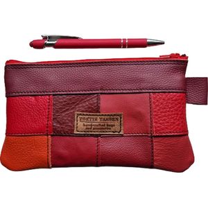 Toetie & Zo - Handgemaakte Etui - Leer - Rood - Oranje - Patchwork - Telefoontas - Makeuptas - Pennenetui - Medicijnhoesje