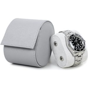 Timezone - Leren Watch roll voor 1 Horloge - Horloge Reisetui - Grijs