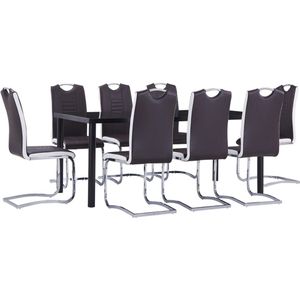 vidaXL 9-delige Eethoek kunstleer bruin - Eetset - Eetsets - Eettafel En Stoel - Eettafels En Stoelen
