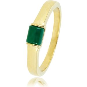 My Bendel - Goudkleurige ring met Groen Agate edelsteen - Bijzondere goudkleurige ring met Green Agate edelsteen - Met luxe cadeauverpakking