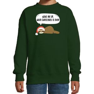 Luiaard Kerstsweater / Kerst trui Wake me up when christmas is over groen voor kinderen - Kerstkleding / Christmas outfit 134/146
