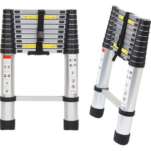 Telescopische aluminium ladder 2,6 m - Draagbare antislip ladder met veiligheidspal en maximale belasting van 150 kg