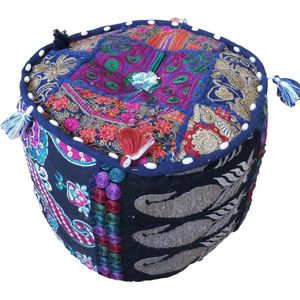 Indiase Boheemse Stijl Ottomaanse Poef Interieur Decor Vloerkussen - Donkerblauw Patchwork Stoel