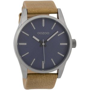 OOZOO Timepieces - Zilverkleurige horloge met camel leren band - C9625