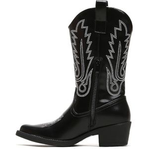 SmileFavorites® Dames Cowboylaarzen met Hak - Zwart - Imitatieleer - Maat 39