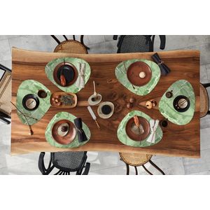 Placemat organisch - Placemats organic - Onderleggers - Steen - Graniet print - Groen - Wit - 6 stuks