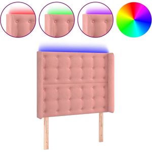 vidaXL - Hoofdbord - LED - 103x16x118/128 - cm - fluweel - roze