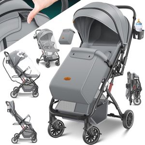 Opvouwbare Kinderbuggy met 360° Wielen en Verstelbare Rugleuning - Inclusief Voetenzak en Regenhoes