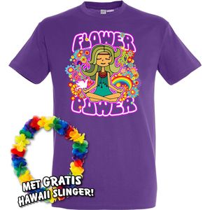 T-shirt Hippie Girl Meditation Flower Power | Toppers in Concert 2022 | Carnaval | Carnavalskleding dames heren | Paars | maat XS