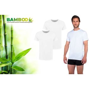 Bamboo - T Shirt Heren - Ronde Hals - 2 Stuks - Wit - XL - Bamboe - Ondershirt Heren - Extra Lang - Anti Zweet T-shirt Heren