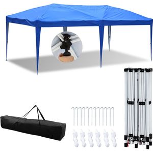 Partytent Voor tuin en camping Paviljoen Opvouwbaar Eenvoudige montage Zonder zijwanden 3x6m Blauw