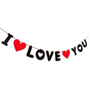 I Love U Banner - Vlaggenlijn – Valentijnsdag - Slinger – Hart  75 cm – Rood