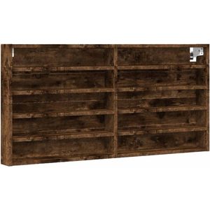 vidaXL Vitrinekast 100x8,5x50 cm bewerkt hout gerookt eikenkleurig - Vitrinekast - Vitrinekasten - Vitrine - Display Kast