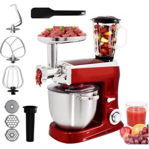 Royalty Line® PKM2100BG Keukenmachine - Keukenrobot - 2100W - Foodprocessor met Blender en Vleesmolen - Mengkom 7.5 Liter - Rood