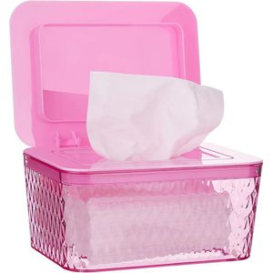 Vochtige doekjes, box, babyboxen voor babyverzorgingssues, BPA-vrij, toiletpapier doos met deksel, tissue opbergkoffer voor thuis en op kantoor (roze doos)