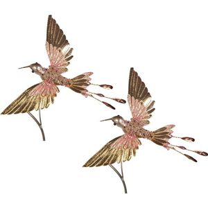 Viv! Christmas Kerstdecoratie vogel - Kolibrie op clip - 2 stuks - roze goud - 20cm