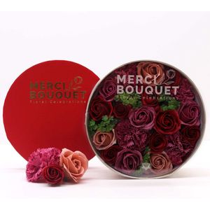 Zeepbloemen Geschenk Set - Ronde Doos - Vintage Rozen Roze & Rood - Zeeprozen - Zeepbloemen Cadeau Set - 20x8cm