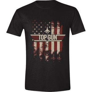 Top Gun - Distressed Flag Heren T-Shirt - Zwart - M